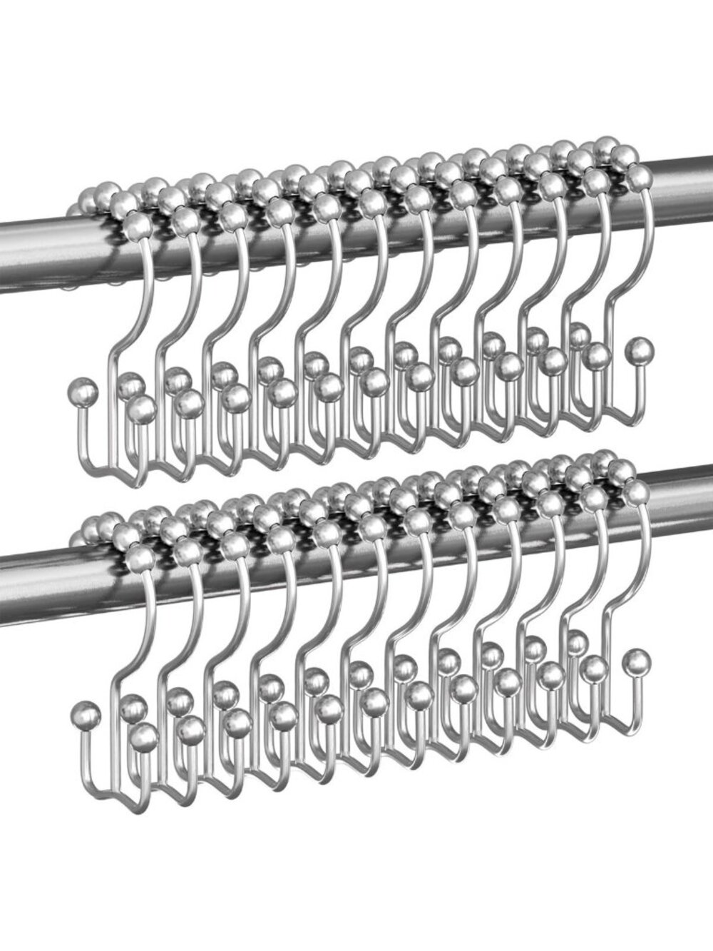 Rust-Resistant Double Glide Shower Curtain Hooks - Set of 24 for Bathroom Decor